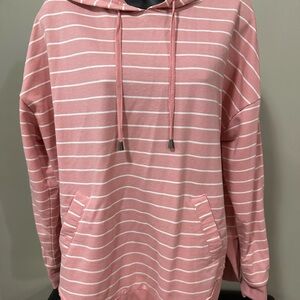Pink and White Striped Hoodie